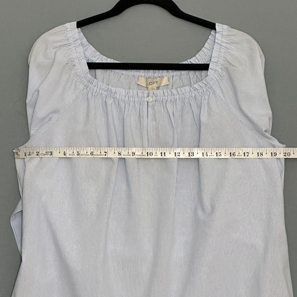 LOFT Womens Top L Blue White Pinstripe Belted Peasant Feminine AIry Nautical - Picture 5 of 10
